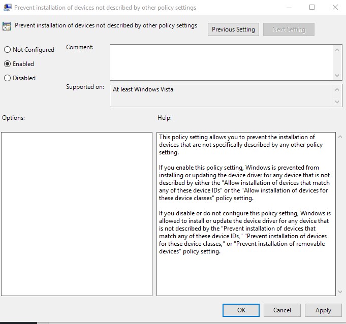 enable option